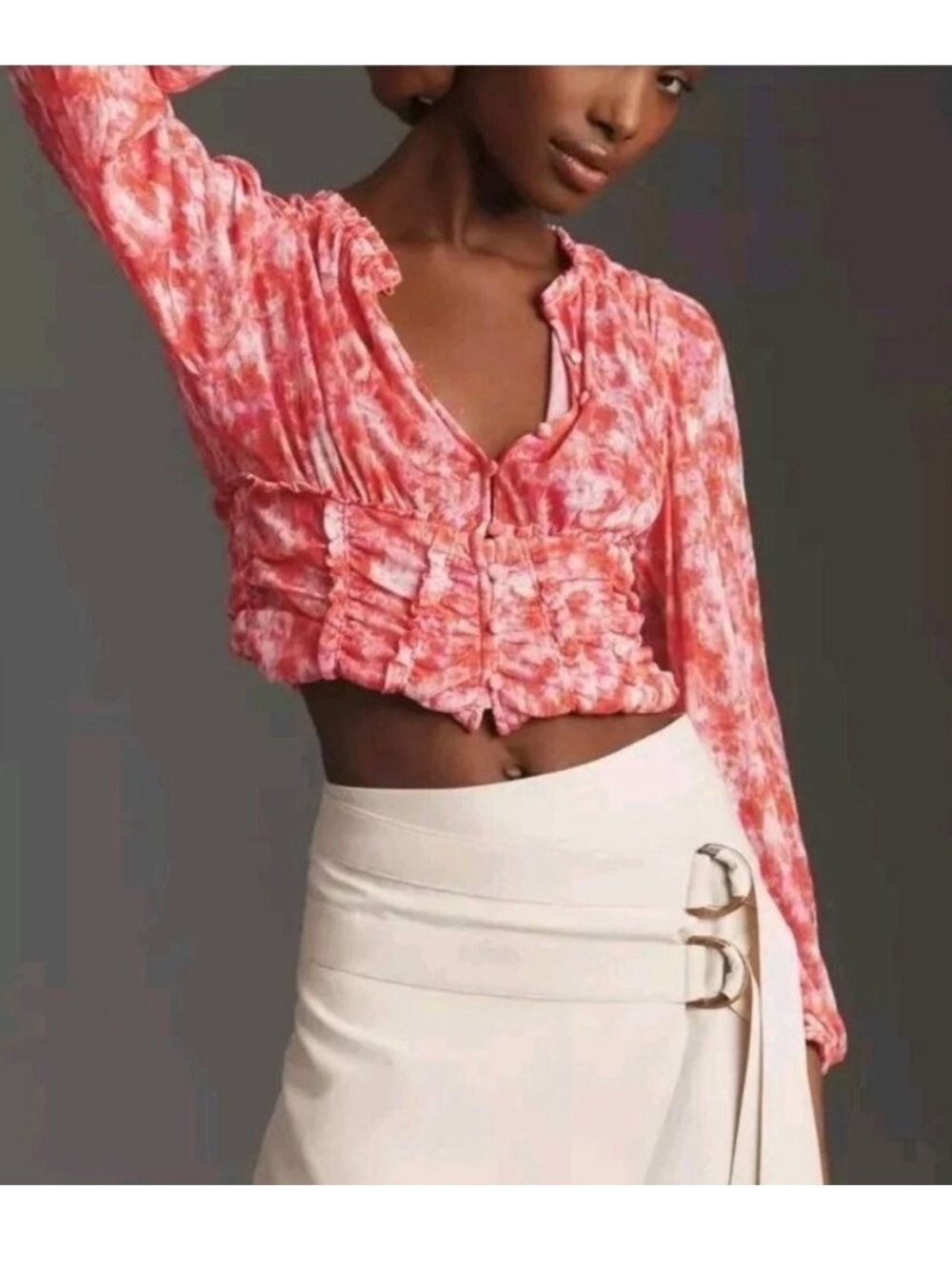 NWOT Anthropologie Button Front Ruched Crop